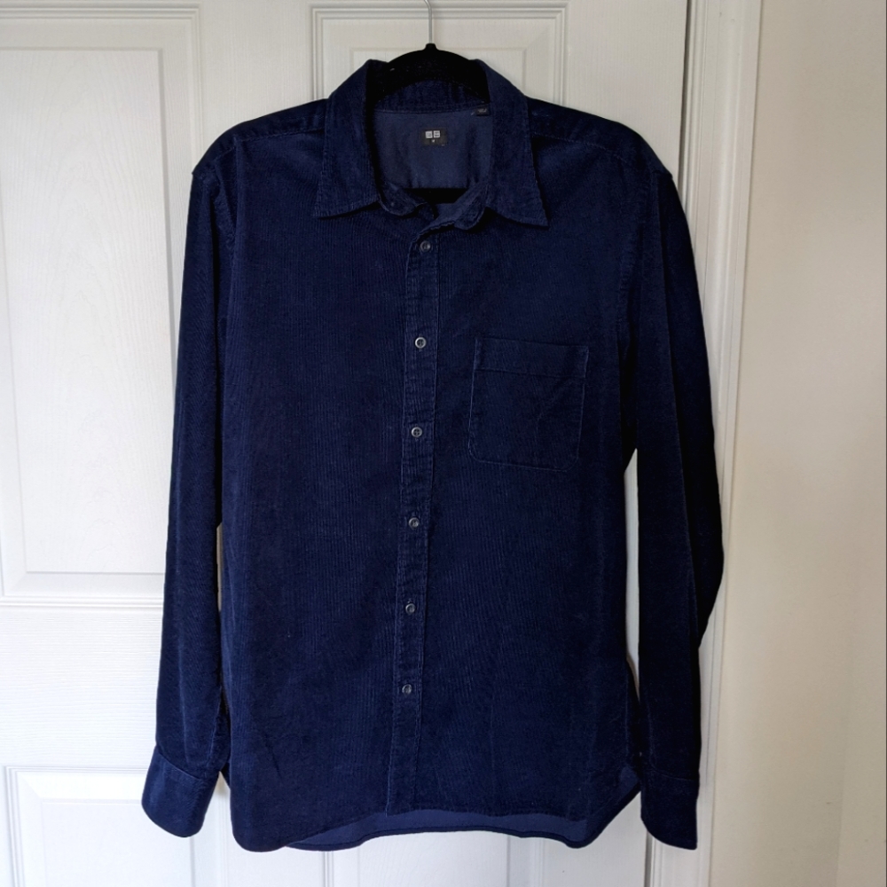 Uniqlo, Medium, Navy Blue Corduroy Button Down